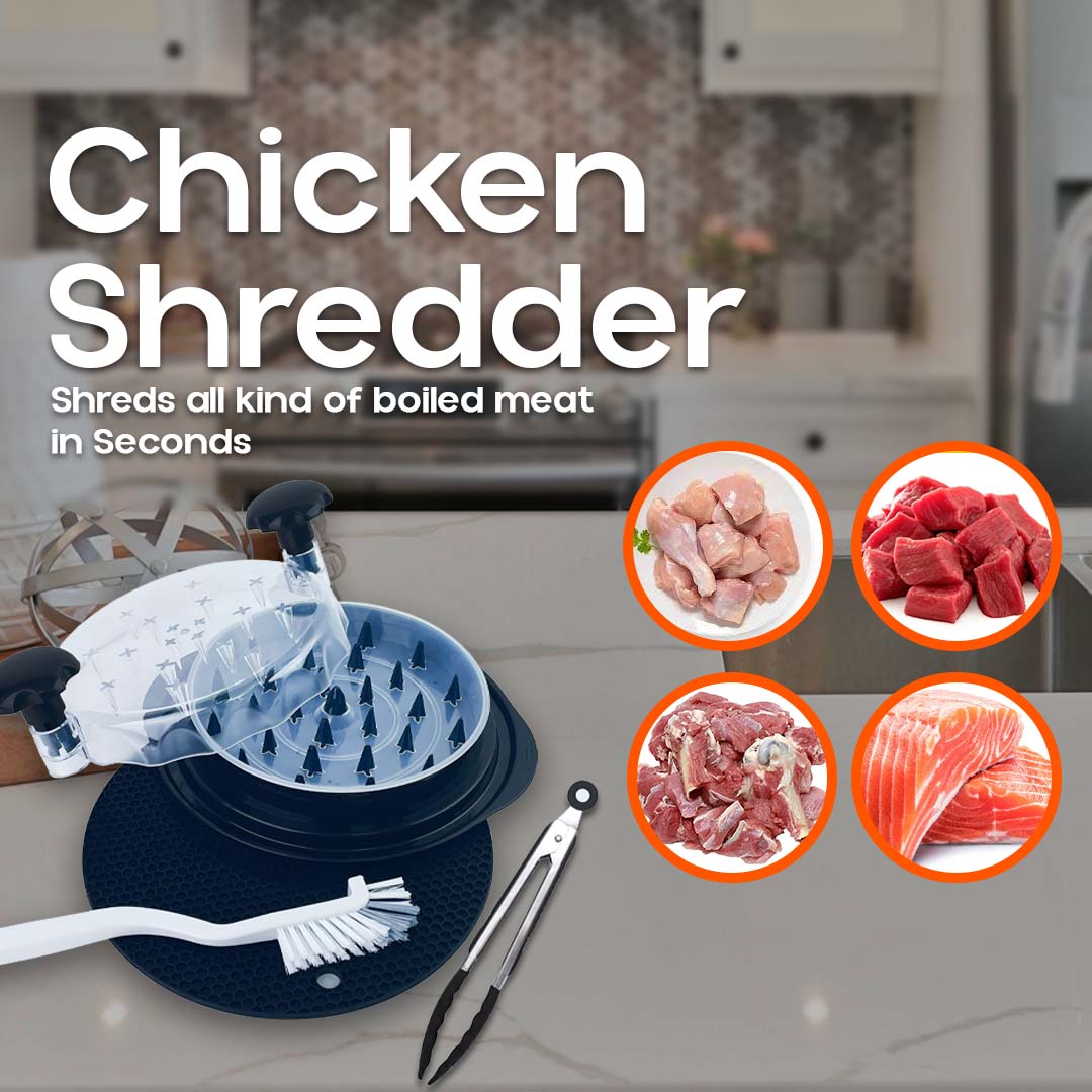 Chicken Shredder Tool Twist with Heat Resistant Tong, Cleaning Brush &  Silicone Mat